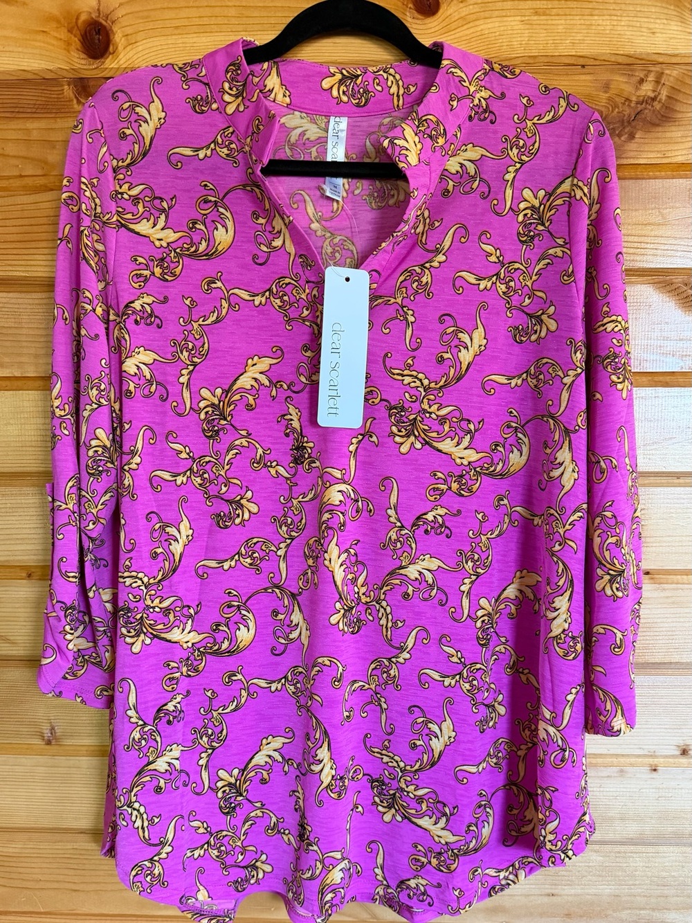 Beautiful Dear Scarlett Pink Scroll-Print V-Neck Tunic